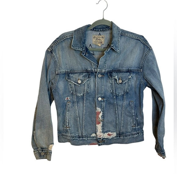 Polo Ralph Lauren Vintage Distressed American Flag Denim Jacket - Picture 2 of 5